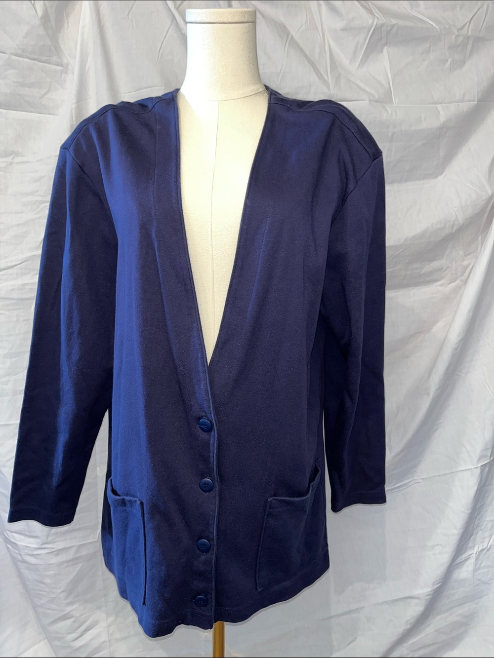Lands End Women's Navy Button-Front Lightweight Jacket
